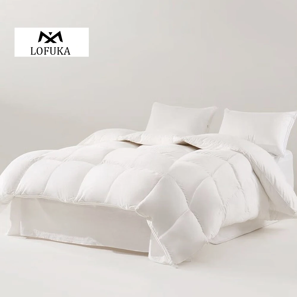 Lofuka Women Luxury 100% Goose Down Filler Quilt Comforter Duvet White Cotton Cover Double Queen King All Season Sleep Blanket