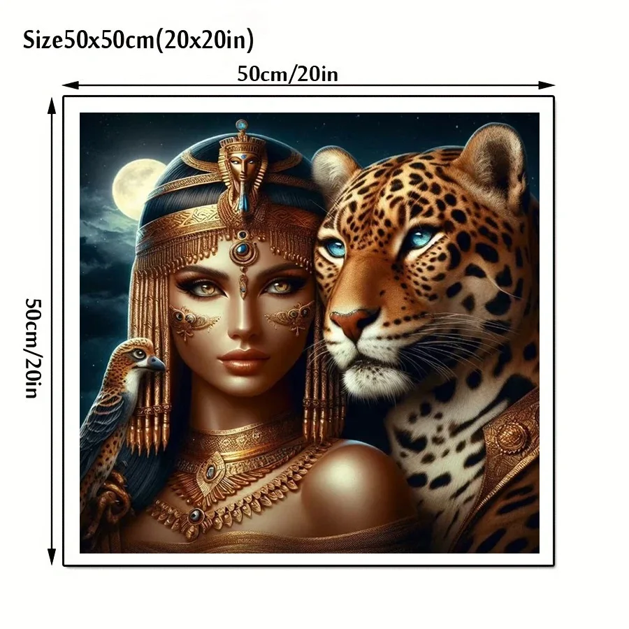 5D DIY Cleopatra Queen and Tiger Leopard Diamond Painting Cross Stitch Kits Full Round Suqare Drill Diamond Mosaic Embroidery