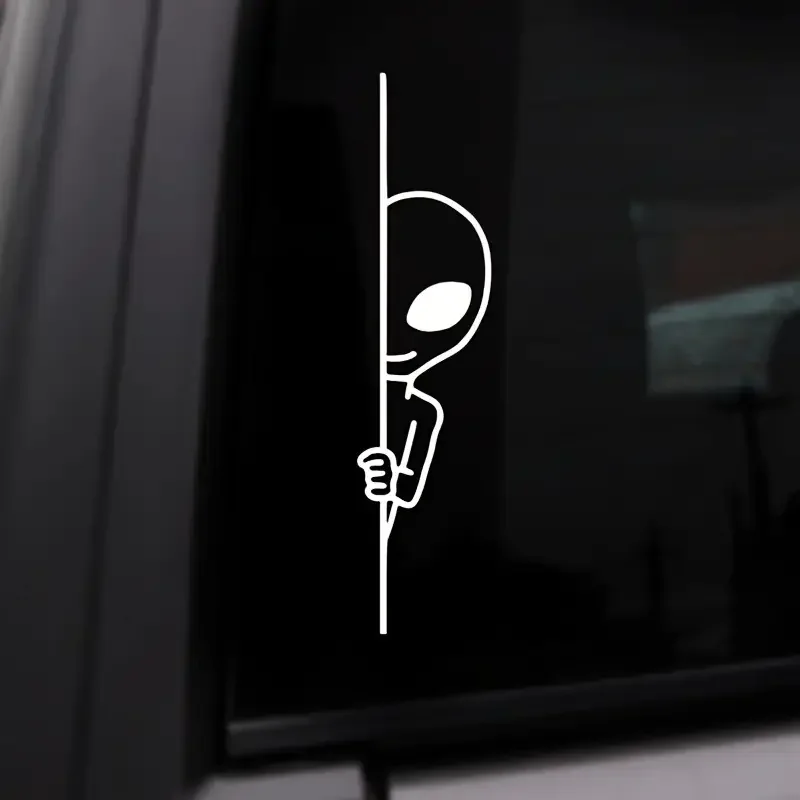 Black White Peeking Alien UFO Car Sticker Funny Decor Removable Waterproof Auto Window Body Bumper Racing Helmet Vinyl Decals