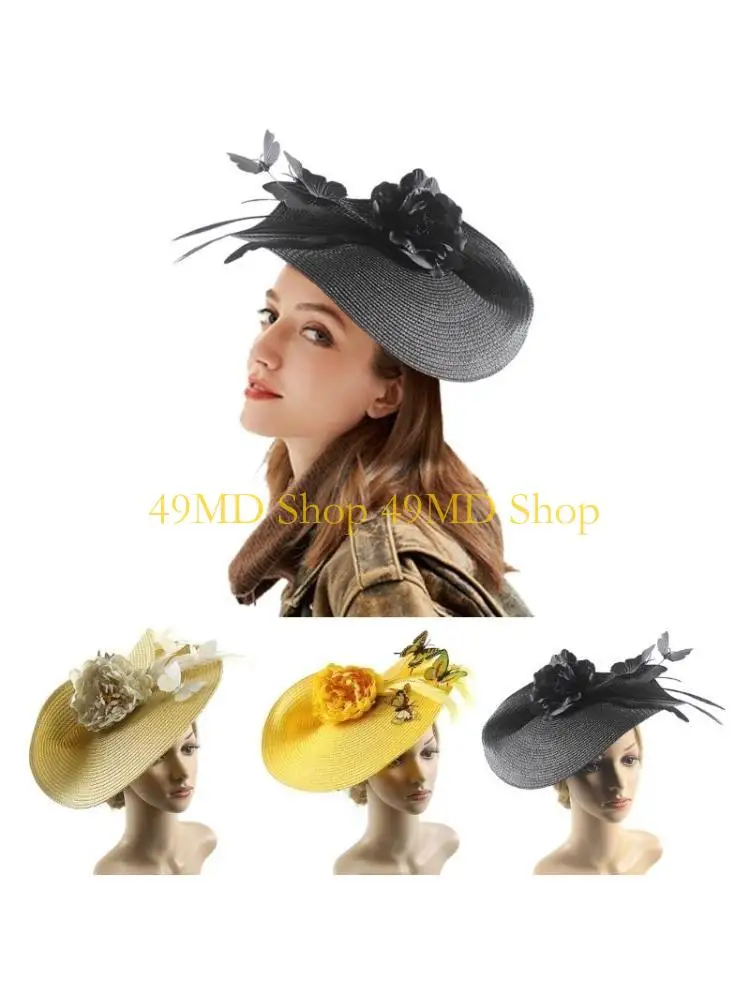 

49MD Butterfly-Flower Derby Hat for Tea-Party Women Kentucky Fascinator Pillbox Hat Church Cloche-Hat Bridal Shower Party Hat