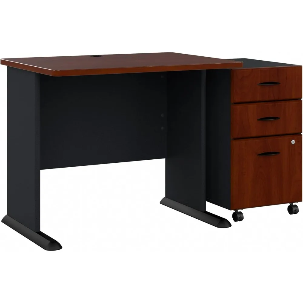 Business Furniture Series A 36W Desk with Mobile File Cabinet in Hansen Cherry and Galaxy