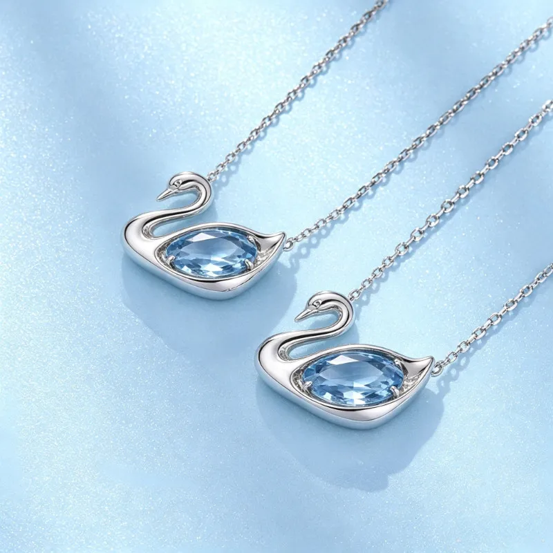 New Light Religious Simplicity Beating Heart Swan Necklace Female Spiritual Necklace Girlfriend Sister Pure Silver S925