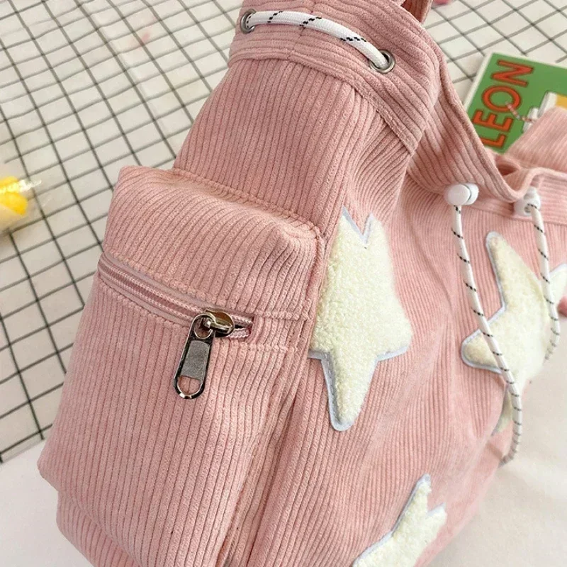 Dziewczęce śliczne torby na ramię z nadrukiem gwiazdy damskie japońskie modne codzienne torby Crossbody Y2k Streetwear torby z grubej bawełny dla studentów — zdjęcie 3