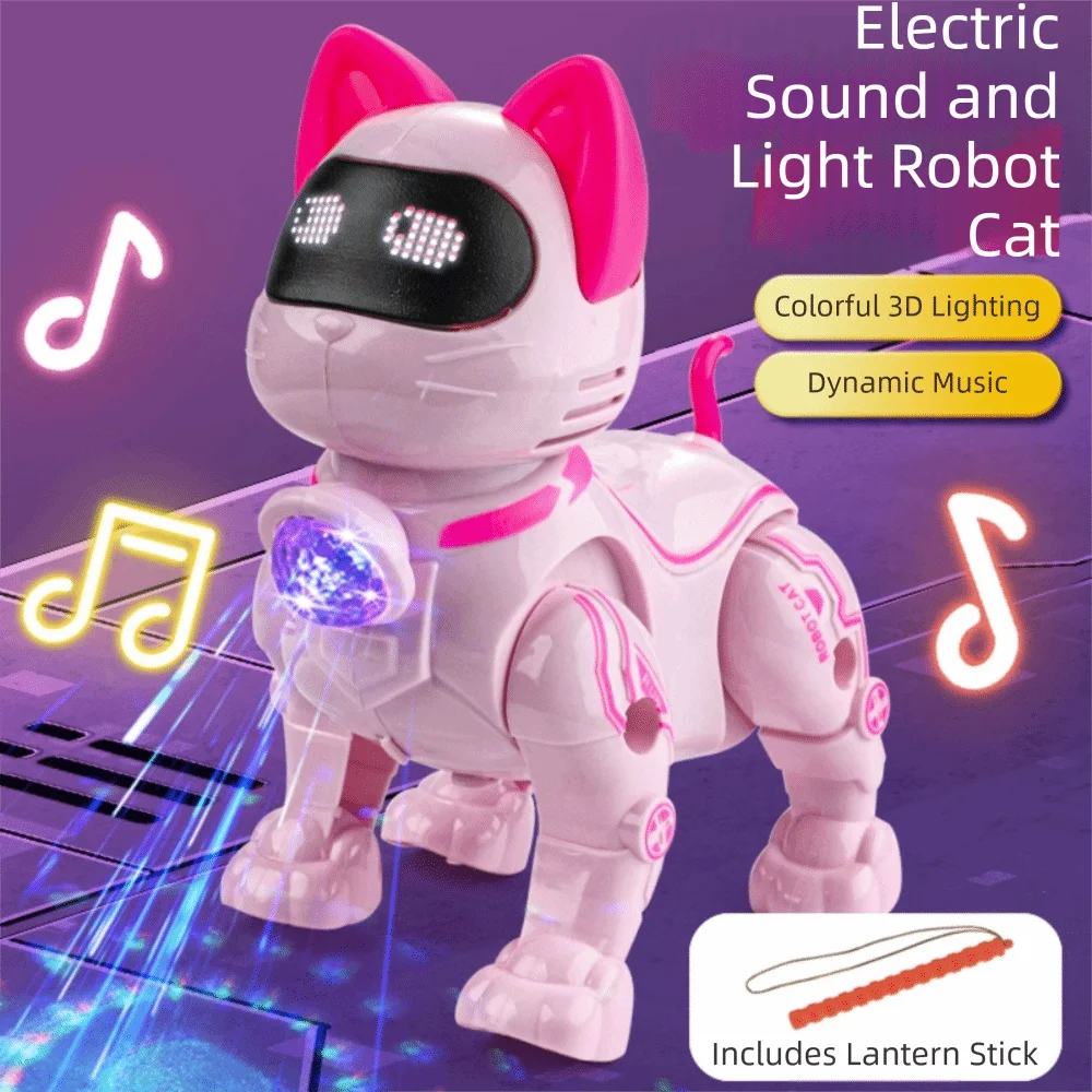 Electric Powered Robot Cat Walking Function Singing Function Electric Machine Cat Light Effects Music Player Stall Light Music