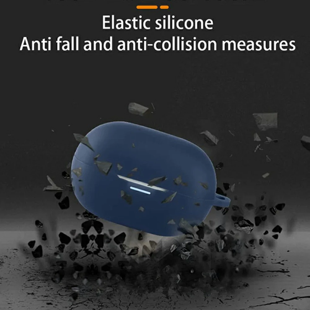 For QCY MeloBuds A30 Silicone Case Wireless Earbuds Protective Cover with Anti-Lost Buckle - Dark Blue view 2