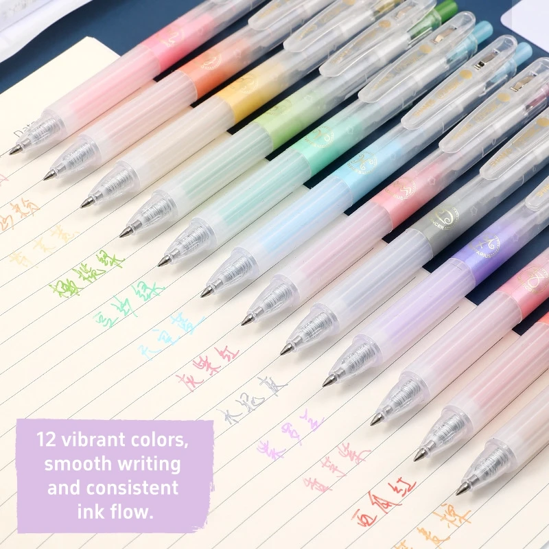 Zodiac Color-Changing Click Gel Pens 12-Color Set Quick-Drying Retractable 0.5mm Tip Ideal for Journaling Drawing Study A3257