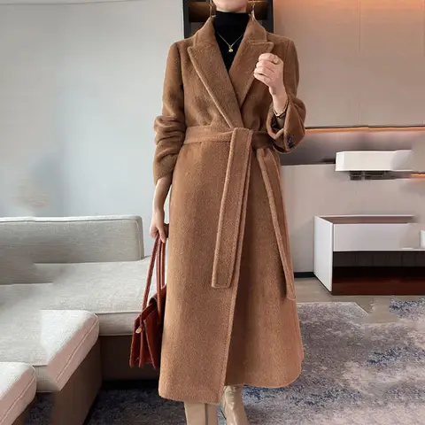 Autumn Winter Camel Wool Women Coat 2025 New Fashion Light Luxury High-Quality Alpaca Wool Temperament Women's Woolen Coat H711