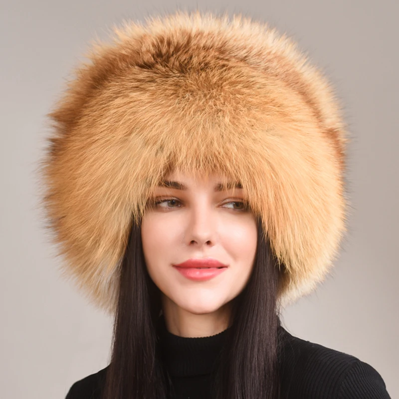 Winter Women Fur Cap Real Genuine Natural Fox Fur Hats Headgear Russian Outdoor Girls Beanies Cap Ladies Warm Fashion Bomber Hat