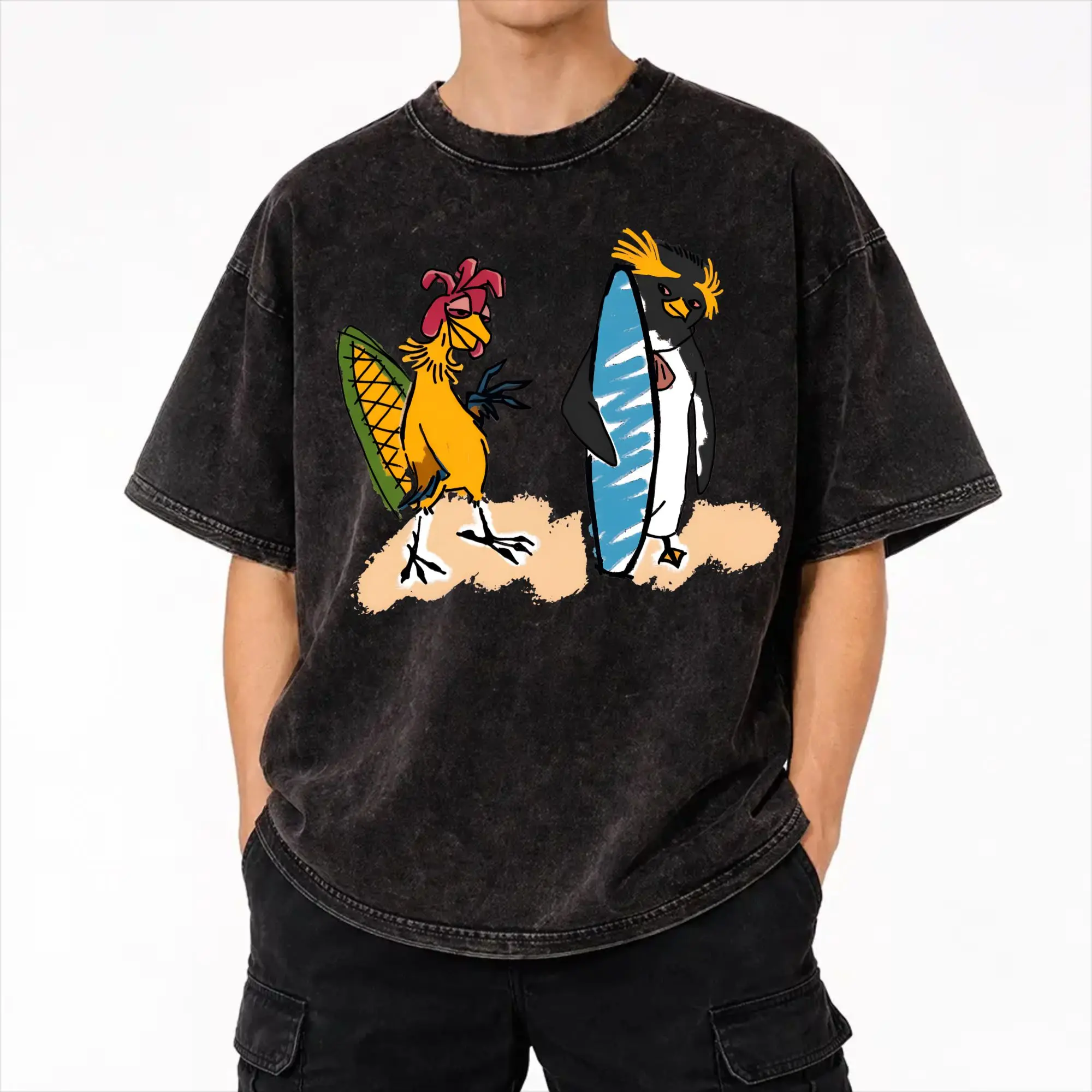Summer Surf's Up Chicken Joe Washed Shirts Outfit Oversize T-Shirt  for Men Women Tee Shirt