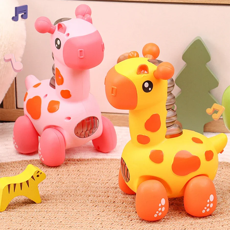 Juguetes eléctricos para gatear con música, juguetes de cuerda de jirafa con rompecabezas ligero para niños, juguetes luminosos de educación temprana
