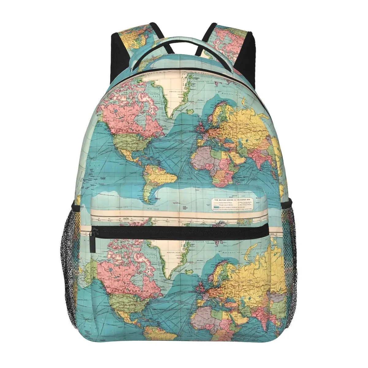 Vintage Blue Rainbow Historical World Map Backpacks Boys Girls Bookbag Students School Bags Cartoon Laptop Rucksack Shoulder Bag