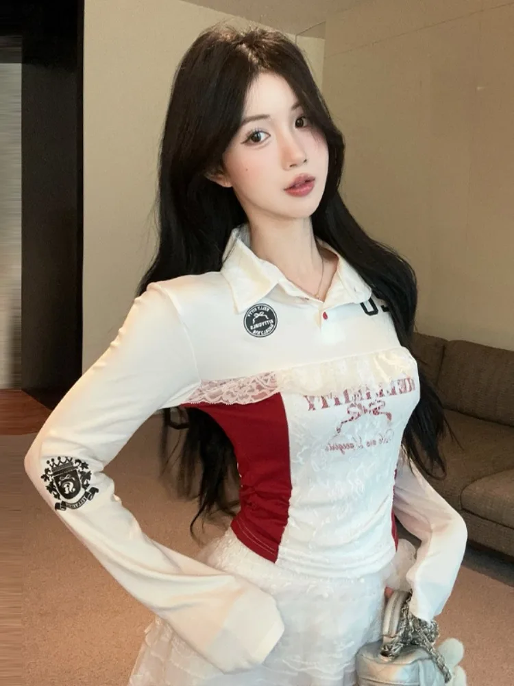 

American Style Hot Girl Long Sleeve T-Shirt Top Ballet Style Cake Skirt High Waist Mesh A-Line Puffy Skirt Set Women Autumn