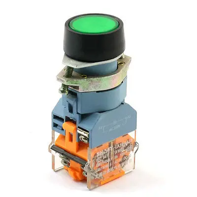 Green Indicator 4 Terminal Momentary DPST Flat Push Button Switch 660V 10A