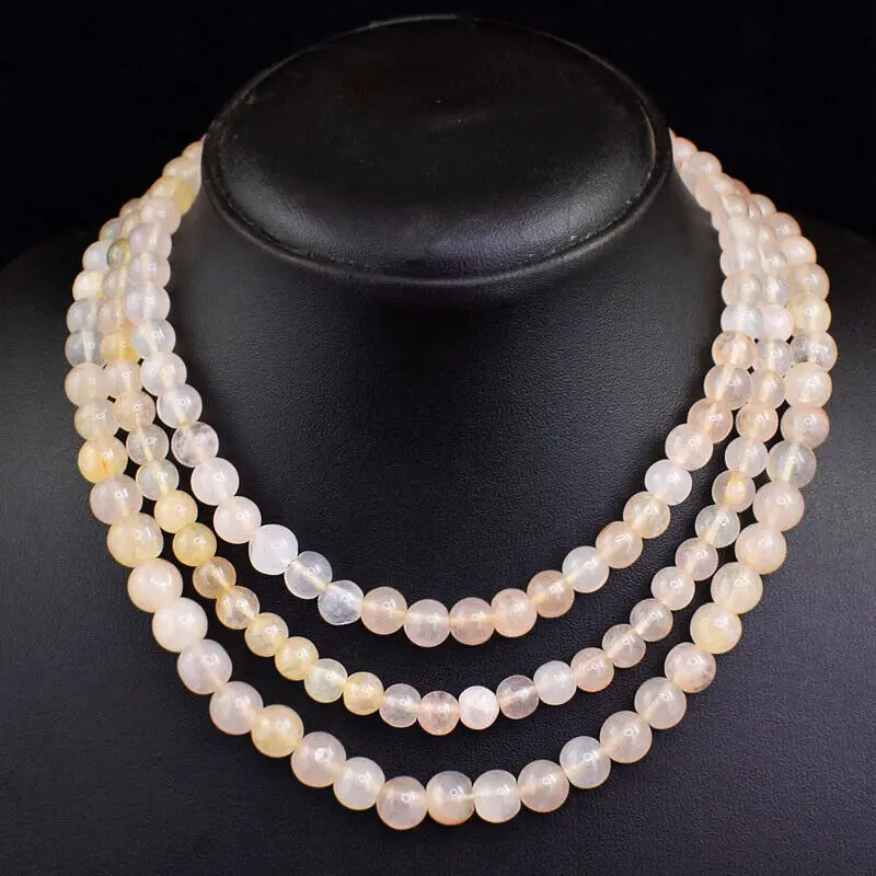

576 Cts Natural 3 Strand Aventurine Round Shape 8mm Beads Womens Necklace