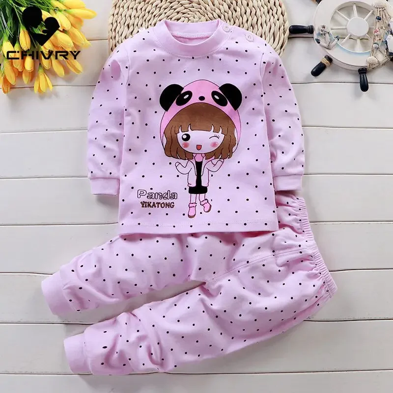 Conjunto de pijama para niños y niñas recién nacidos, camiseta de manga larga con dibujos animados, Tops con pantalones, ropa de dormir para otoño, 2024