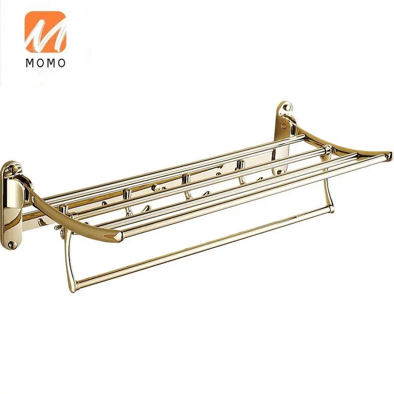 European Style Towel Rack Golden Foldable Towel Rod Bathroom Antique Storage Rack Bathroom Hardware Pendant Set