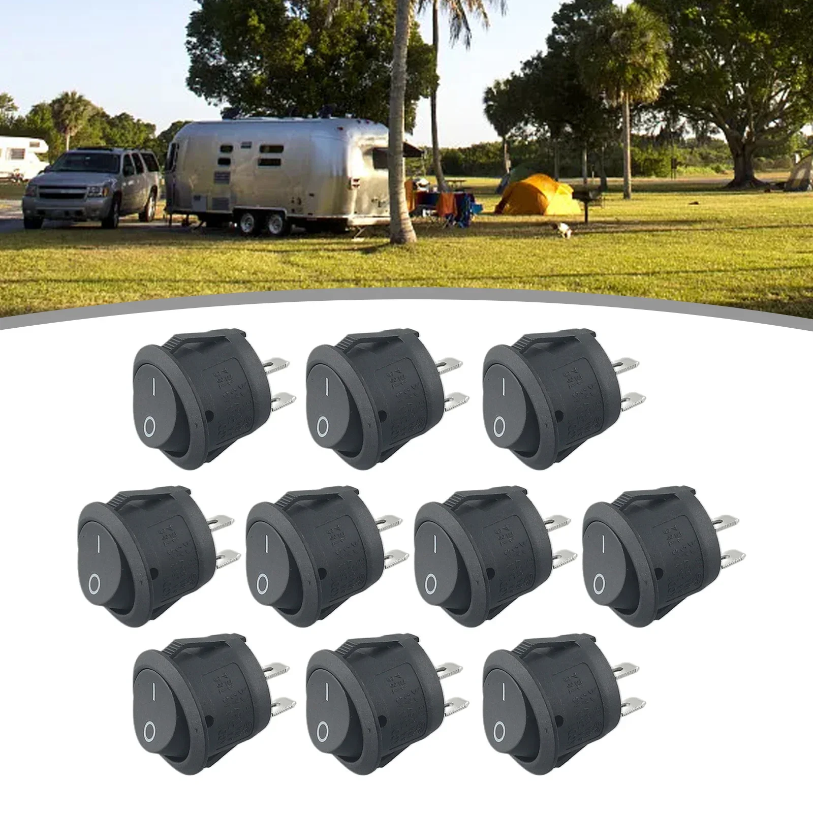 10pcs 12v Round Rocker Switch ON/OFF 2-Pin SPST For Camper Van Caravan Boat Motorhome Lights Rocker Switches