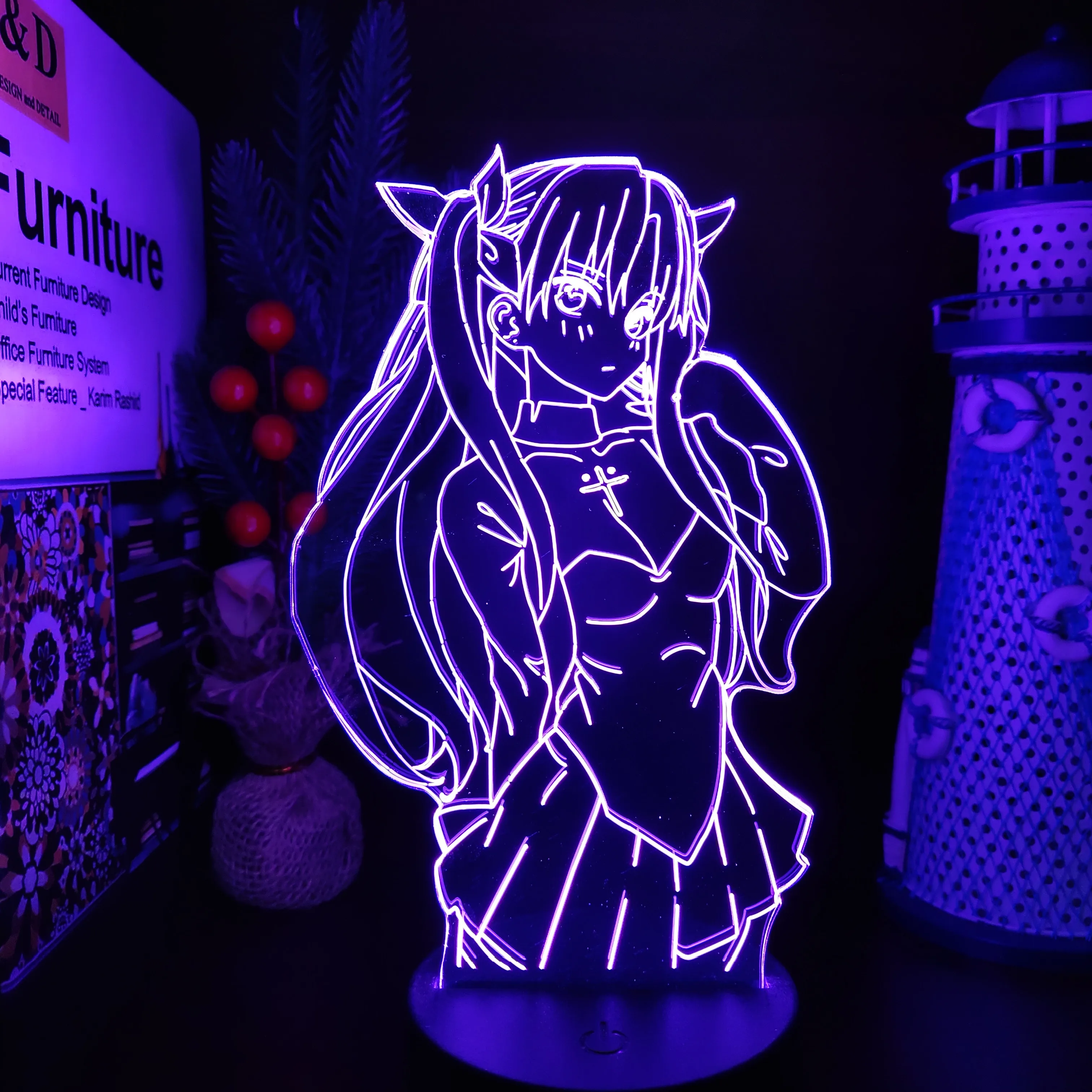 Fate/Stay Night Tohsaka Rin Anime 3D LED Illusion Lamp Nightlights Lampara for Home Decor Table Lamp Collector Color Changing