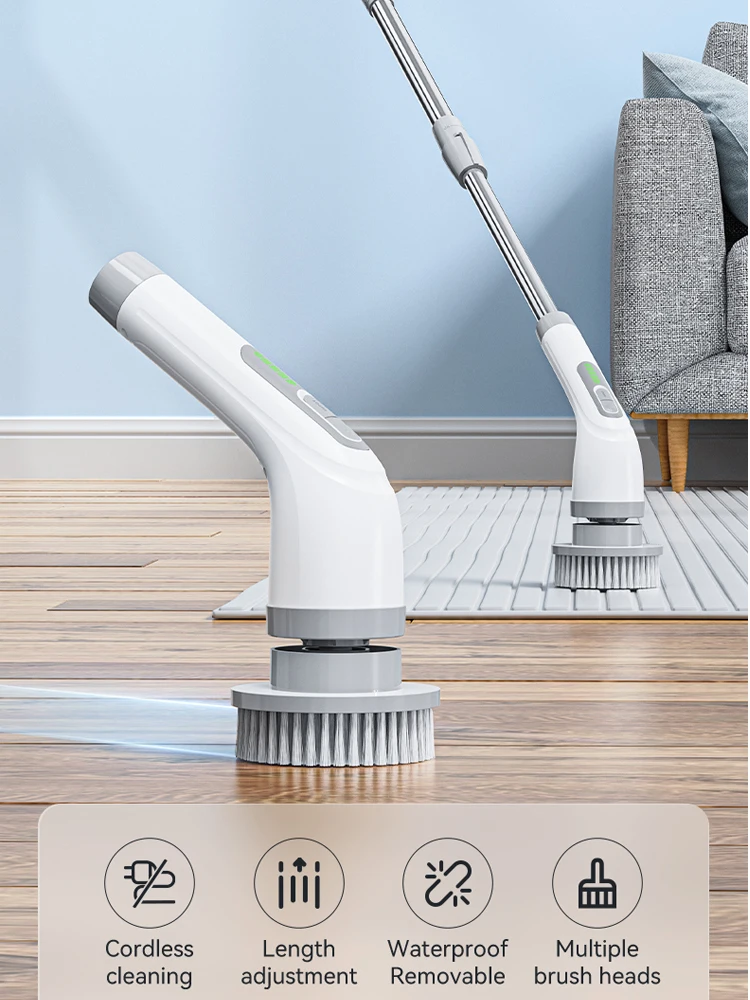 Brosse de nettoyage électrique portative multifonctionnelle 7 en 1, avec fonction télescopique, outil de nettoyage du sol de la salle de bain et de la cuisine