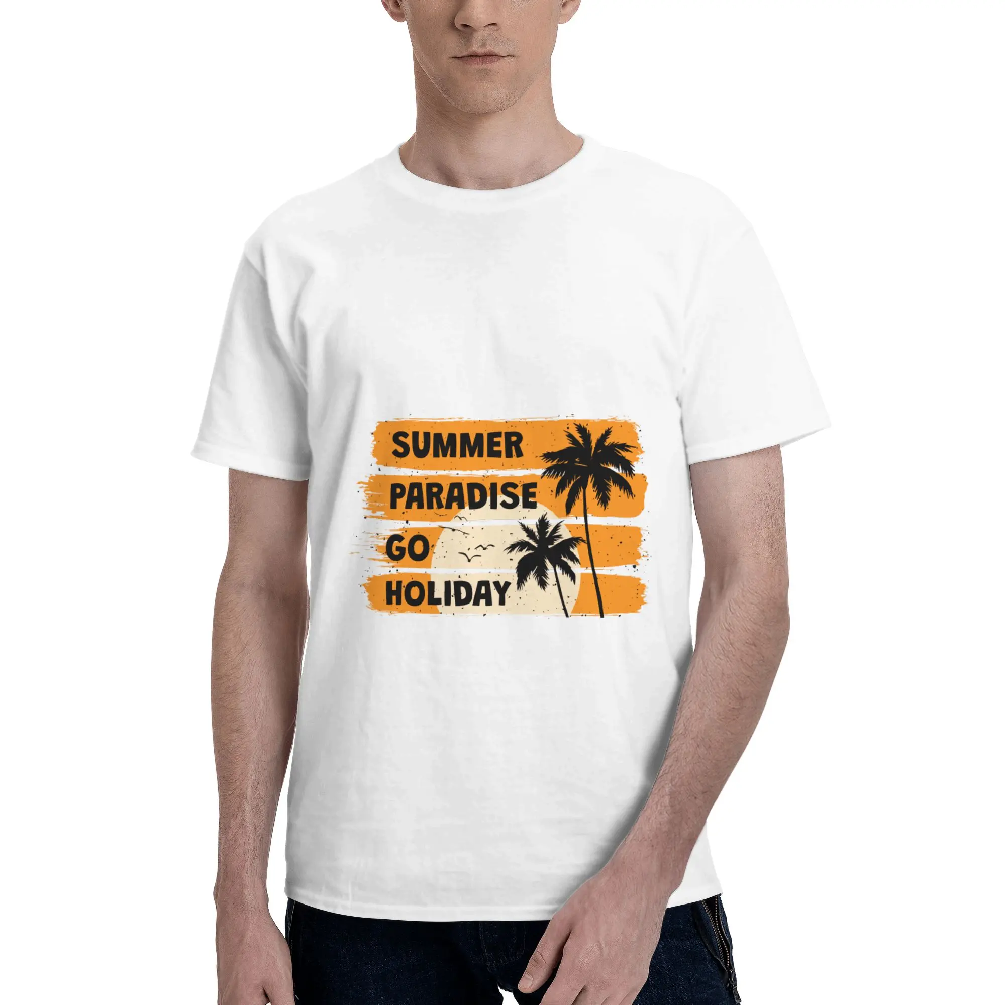 Summer Paradise Palm Tree Print Men's T-Shirt Clothes Tees Short Sleeve fugees 100% Cotton