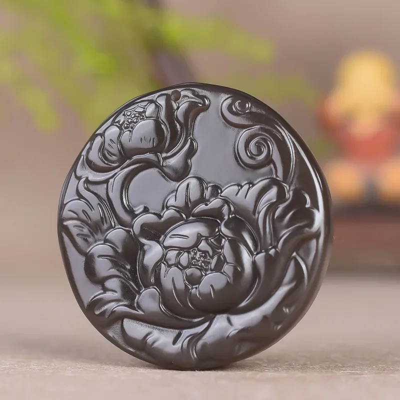 Exquisite smoke gray flower blooming wealth pendant round brand bracelet heart pendant peony flower blooming pendant