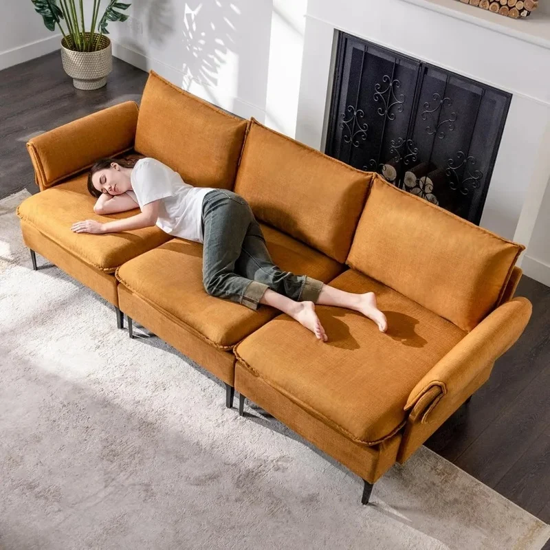 

95-дюймовый мягкий диван-кровать с очень глубокими сиденьями, каркасом из цельного дерева и металлическими ножками, съемный чехол для диванов в гостиной