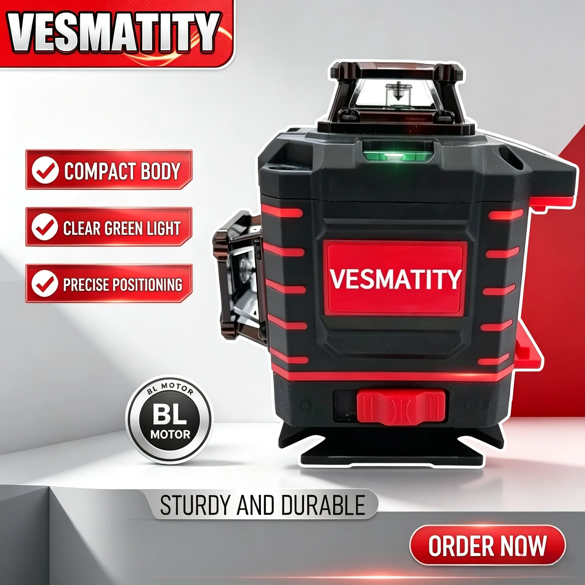 Professional grade 360 degree laser level 16 lines green beam self leveling vertical cross line 4 sides with battery