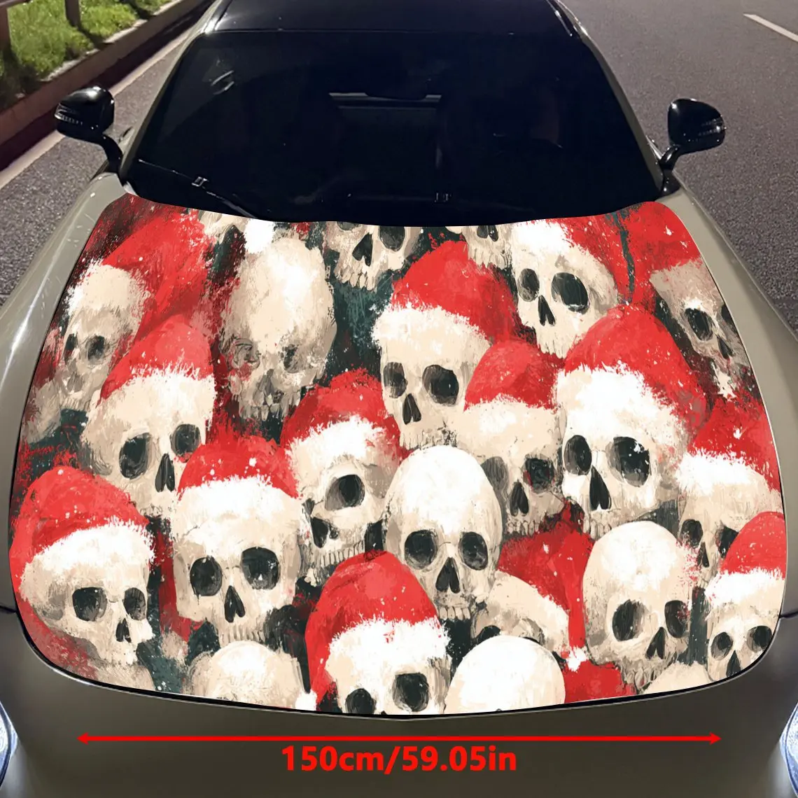 Christmas Skulls Car Hood Sticker PVC Self Waterproof Stick, Striking Auto Exterior Accessories Decor Protect Gift for Car Lover