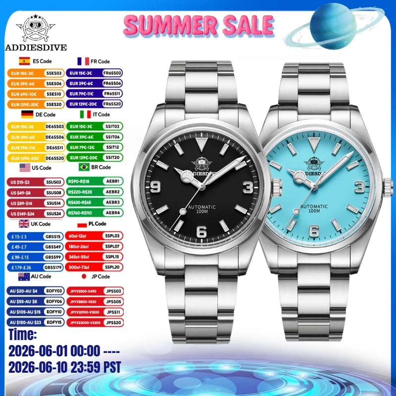 

ADDIESDIVE Men Watch Sapphire Glass 10Bar Waterproof 316L Steel NH35A Automatic Mechanical Watches Relogios Masculino AD2112