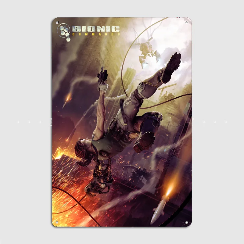 Bionic Commando Action Scene Poster Metal Sign Room Decor Wall Custom Bedroom Indoor Home Wall Decor Posters Room Decoration