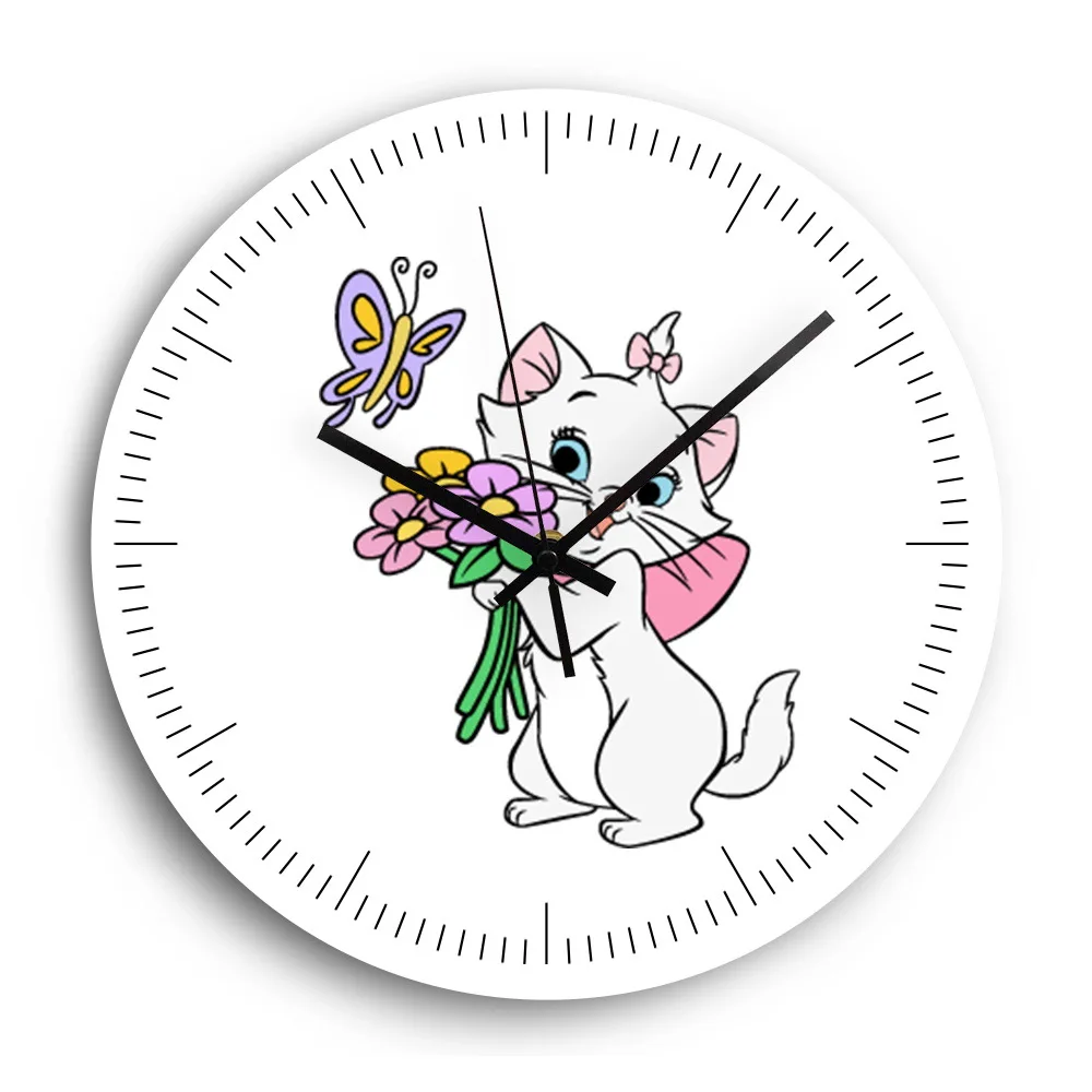 Cartoon Acrylic Wall Clock with Butterfly and Kitten Design Silent Quartz Movement Durable Best Seller