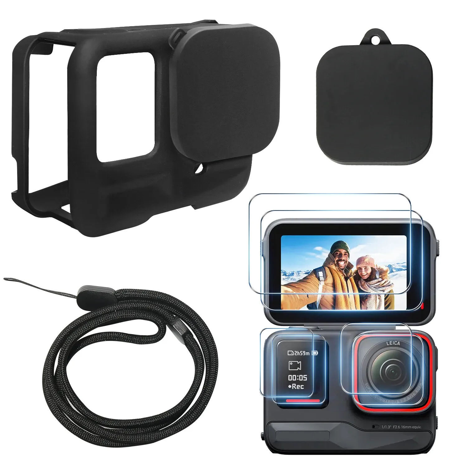 

Soft Silicone Case Cover + Tempered Glass Screen Protector for Insta360 Ace Pro Camera