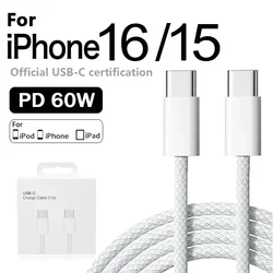 Original 60W PD USB-C to USB C Fast Charger Cable For iPhone 16 Pro Max 15 Plus Type C Quick Charging For Xiaomi Samsung