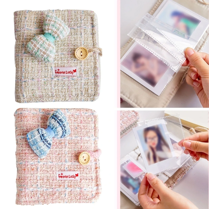 40 كتاب جيب صور جمع الصور لهواة الجمع 3 بوصة منظم 3 حلقات القماش غلاف الموثق ألبوم الصور المحمولة #4