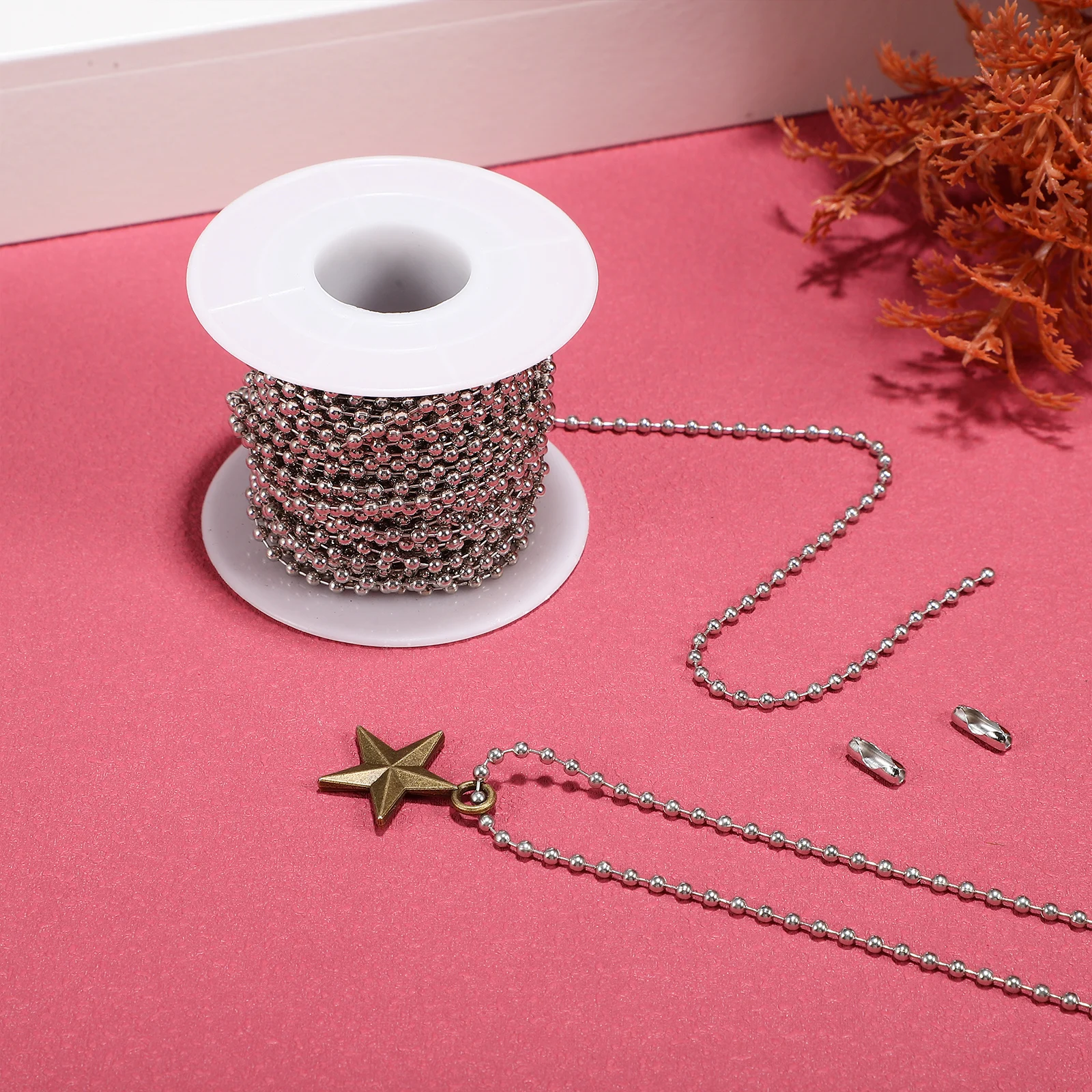 

24M Bead Chain 20 Connectors DIY Jewelry Supplies Copper Iron Steel Necklace Bracelet Repair Kit Home Decoration H