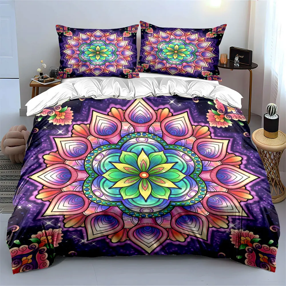 Decorative Mandala Art Set for Home Soft Skin-Friendly Bedding Set Includes 1 Duvet Cover And 2 Pillowcase, Gift