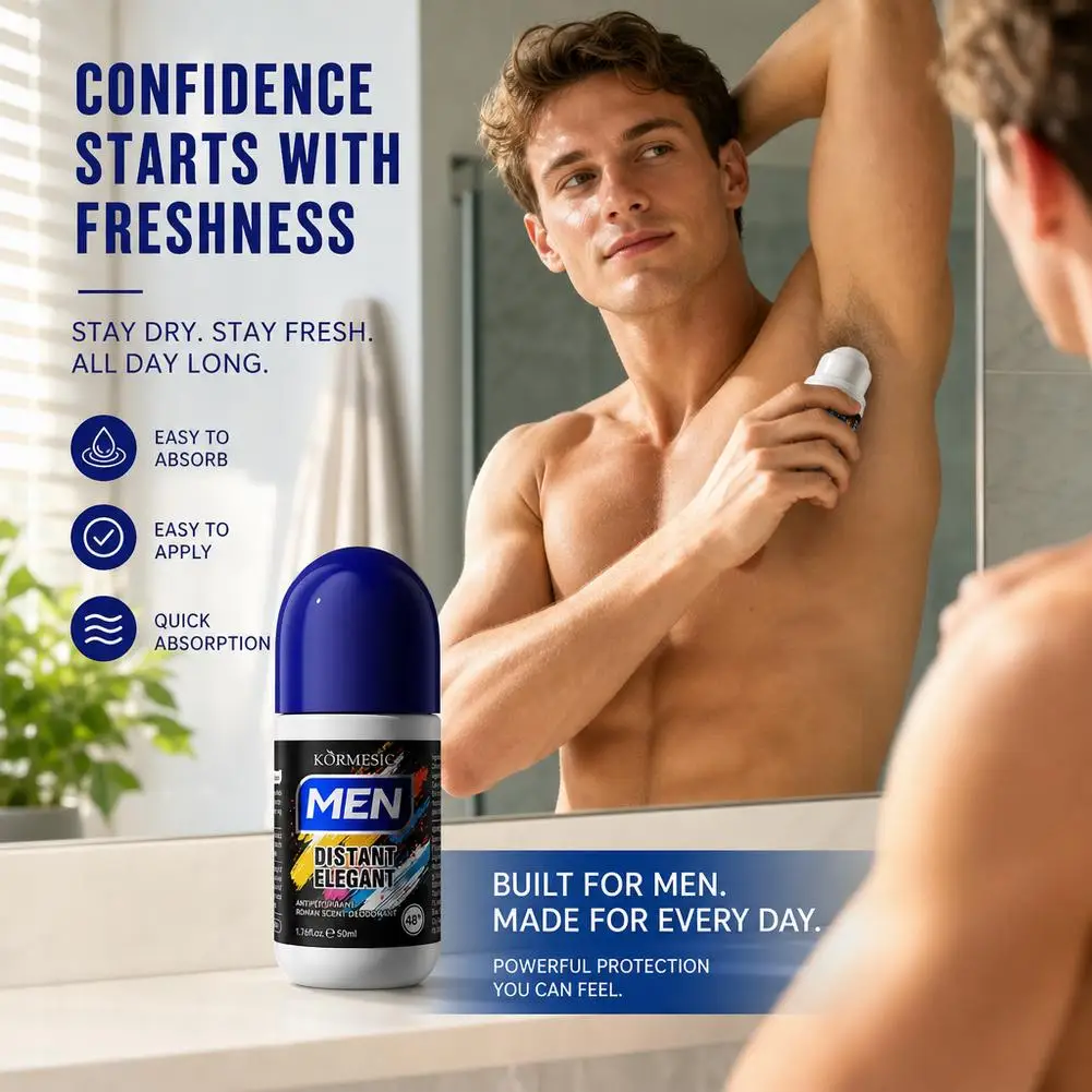 Men Deodorant Roll On Anti Perspirant Underarm Sweat Odor Remover 24H Long Lasting Fast Dry Fresh Body Fragrance Portable 50ml