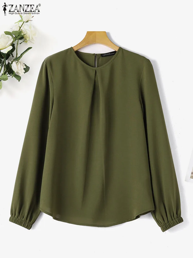 ZANZEA Women Muslim Fashion Blouses Casual Loose Long Sleeve O Neck Blusas Mujer Islamic Solid Color Shirts Fall 2024 Tops