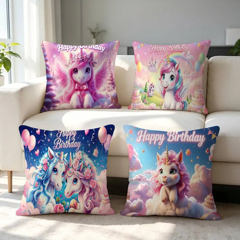 Pink 3D Unicorn Pillow Case Home Double-sided Printing Short Plush Colorfast Microfiber Cushion Cover
