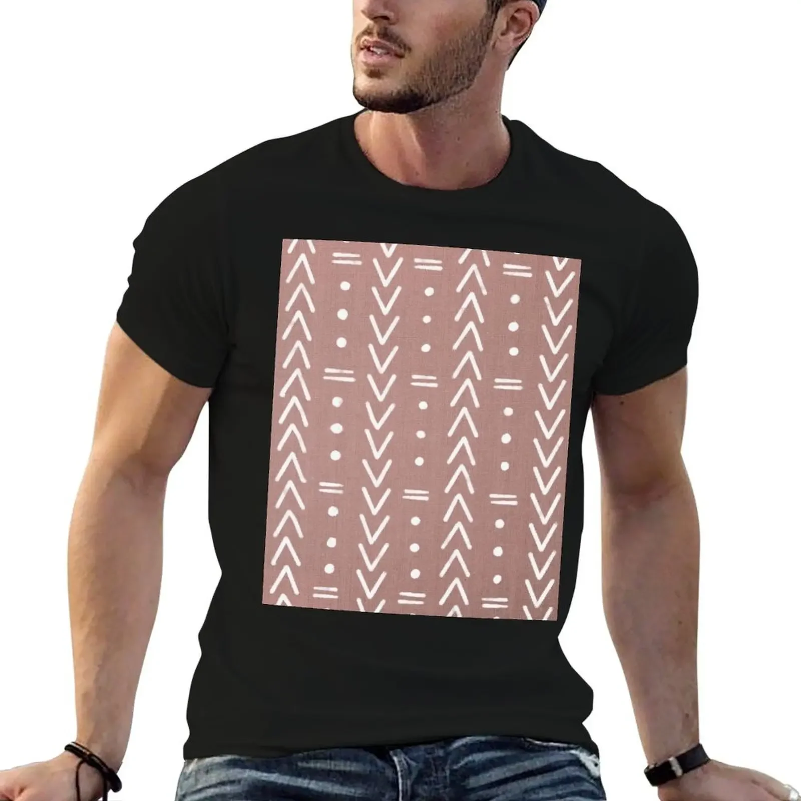 Mudcloth White Geometric Shapes in Blush Pink T-Shirt plus size clothes blue archive heavyweight t shirts for men