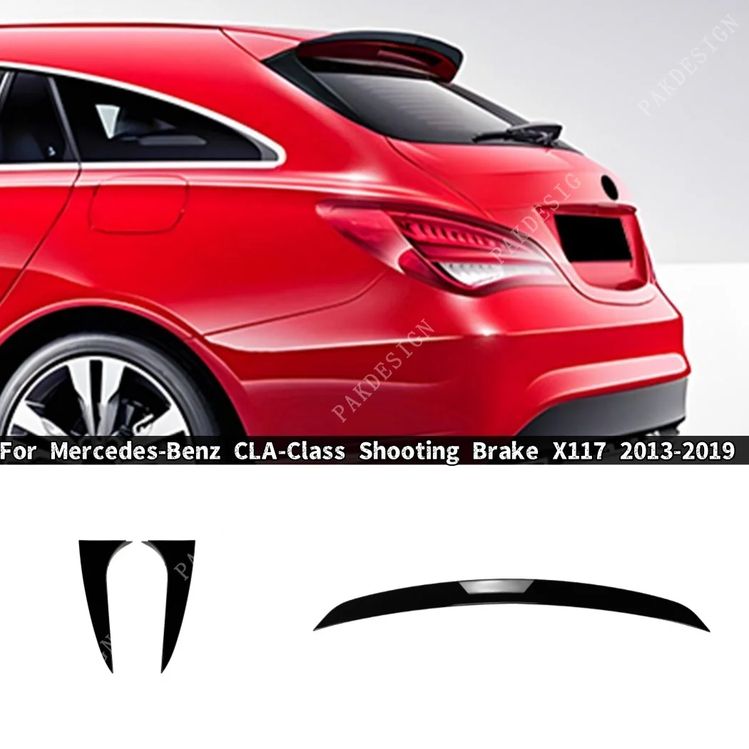 For Mercedes Benz CLA-Class Shooting Brake X117 2013-2019 Rear Roof Spoiler Wing Rear Window Trunk Diffuser Gloss Black Body Kit