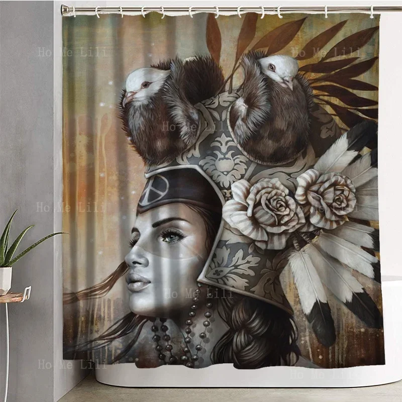 Sophie Wilkins Art Magic Realism Fantasy The Nomad Female Face With Animals Mixed Whimsical World Shower Curtain By Ho Me Lili