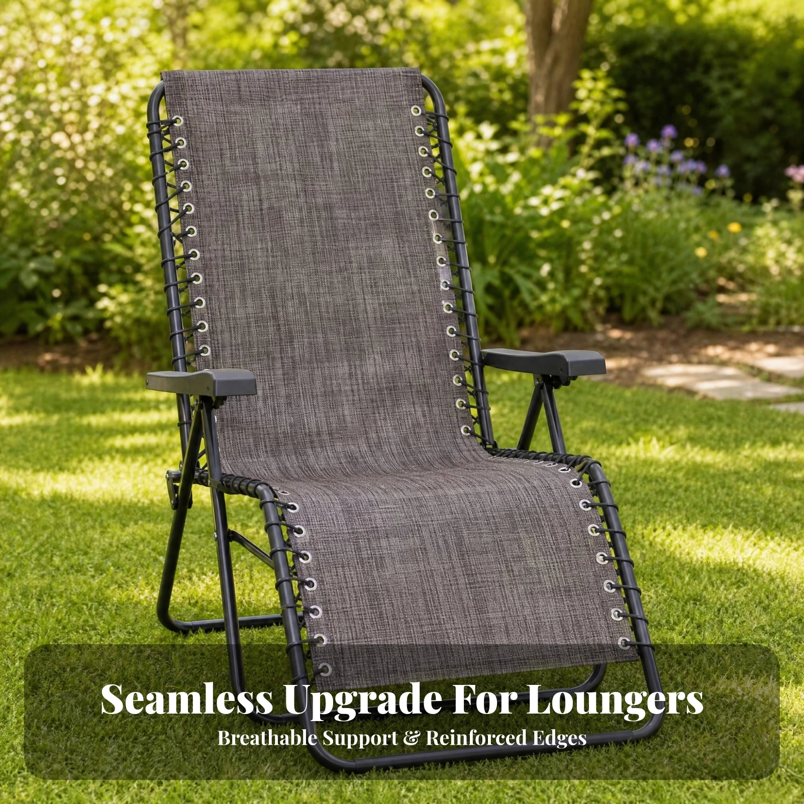 Chair Cover with Eyelets and Elastic Cord Easy to Install Beach Sling Chair Replacement Cloth Wear-Resistant Breathable