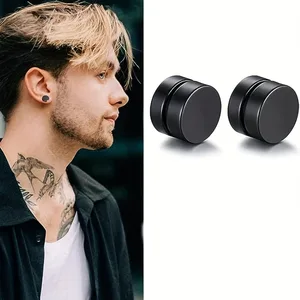 Magnetic ear clip set, 2 pieces, masculine and female, stainless steel ring, cross, non -perforated, fake meter, earrings, jewelry, gift 12 Main Sales Earring Pressure - №9