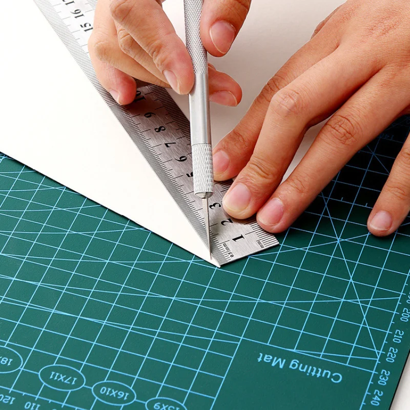 A4 Size Cutting Mat Double Sided Grid PVC Craft Mat for Sewing Scrapbooking Leather Crafting Green Non-Slip Cutting Board