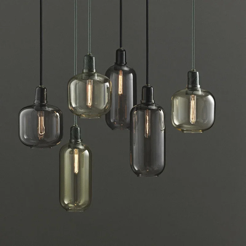 Modern loft E27 Glass Lamp Pendant Lights Amber Clear Smoke Gray Simple Hanging Lamp Kitchen Living Room Bedroom Bar Light