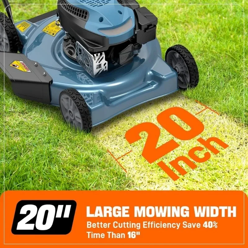 Powered Walk Behind Lawn Mower 20 Inch 144cc 4-Cycle Push Mower for Small Yard Garden Grass Cutting