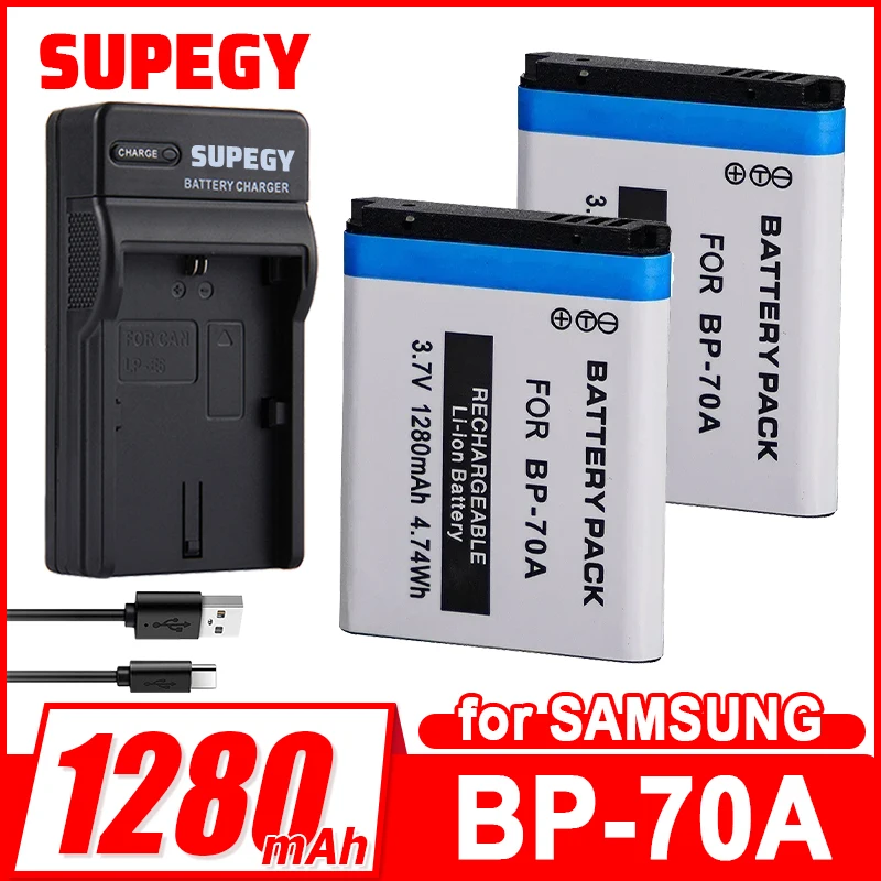 3.7V 1280mAH BP-70A BP70A BP 70A Battery Suitable for Samsung Cameras ES65 ES70 ES75 ES80 PL80 PL90 PL110 PL20 PL120 PL170
