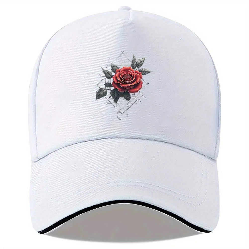 Rose Tattoo Metallic Lines Baseball Cap Adjustable Polyester Outdoor Sports Travel Hat Unisex