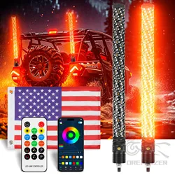 2PCS 2FT Fat LED Whip Lights Remote Control Flagpole Antenna Whips For UTV ATV Off Road Truck Sand Buggy Dune RZR